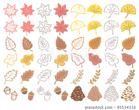 手繪秋葉插圖集 95534318