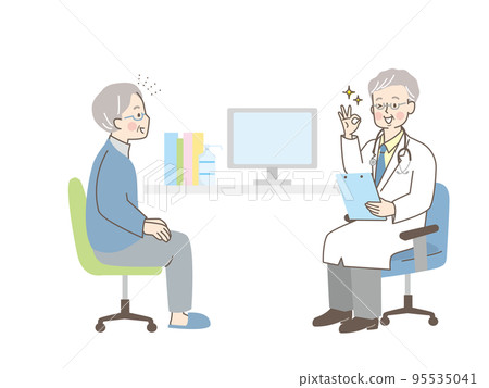 Vector illustration material of a male doctor who examines a senior man / peace of mind 95535041