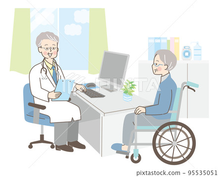 Vector illustration material of a male doctor examining a senior man 95535051