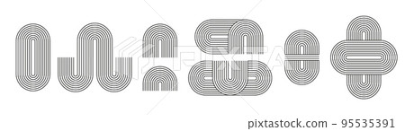 Line circle and semicircle geometric elements. Isolated abstract contemporary arc and semiarc. Simple decorative bauhaus style vector collection 95535391