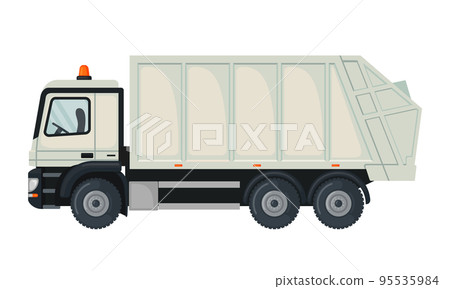Garbage truck icon in flat style isolated on white background. 95535984