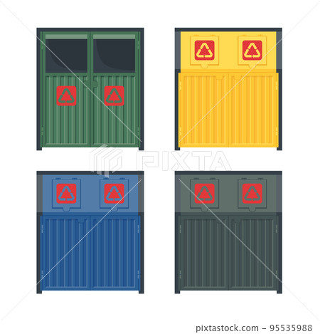 Set of trash container icons with recycle symbol in flat style isolated on white background. Set of trash container icons with recycle symbol in flat style isolated on white background. 95535988
