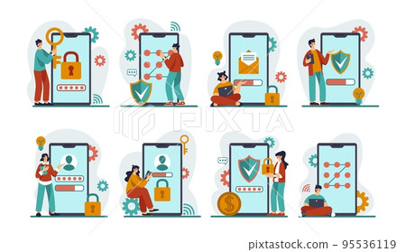 Human Using Mobile App Sign In People with huge smartphones. User login and... - Stock Illustration ...