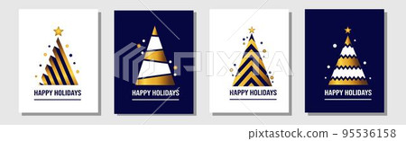 Christmas holiday cards, fir tree and congratulation text. Happy modern new year poster collection, geometric greeting fashion posters. Pine plants golden gradient. Vector design tidy background Christmas holiday cards, fir tree and congratulation text. Happy modern new year poster collection, geometric greeting fashion posters. Pine plants golden gradient. Vector design tidy background 95536158