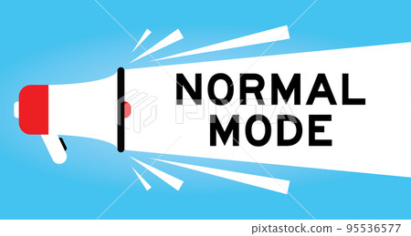 Color megaphone icon with word normal mode in white banner on blue background Color megaphone icon with word normal mode in white banner on blue background 95536577
