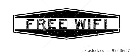 Grunge black free wifi word hexagon rubber seal stamp on white background 95536607