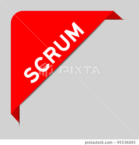 Red color of corner label banner with word scrum on gray background Red color of corner label banner with word scrum on gray background 95536895