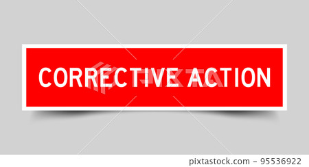Square label sticker with word corrective action in red color on gray background 95536922
