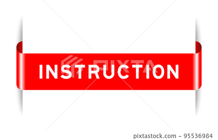 Red color inserted label banner with word instruction on white background 95536984