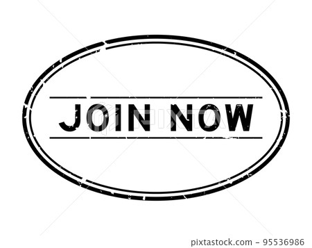 Grunge black join now word oval rubber seal stamp on white background 95536986