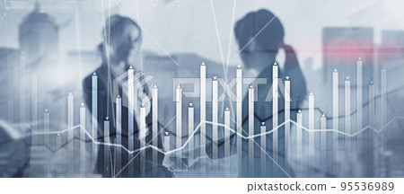 Double Exposure Mixed Media Finace Background. People City 95536989