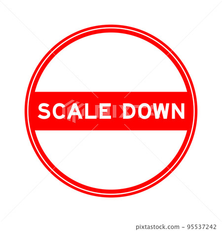 Red color round seal sticker in word scale down on white background Red color round seal sticker in word scale down on white background 95537242