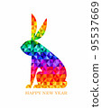 Colorful rabbit, symbol of New Year 2023. 95537669