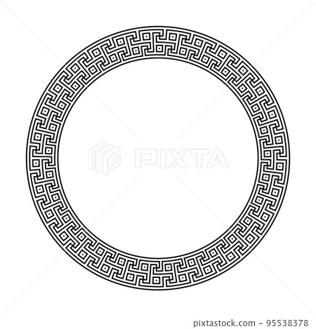 Greek ornament circle frame. Meander round pattern. Ancient Greek fret border. Geometric meandros motif. Vector Greek ornament circle frame. Meander round pattern. Ancient Greek fret border. Geometric meandros motif. Vector 95538378