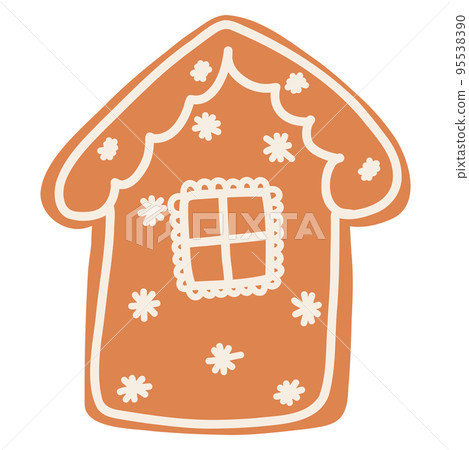 Christmas gingerbread cookie in cartoon style. Hand drawn vector illustration of winter holiday food, sweet house 95538390
