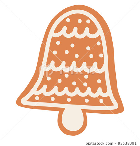 Christmas gingerbread cookie in cartoon style. Hand drawn vector illustration of winter holiday food, sweet bell 95538391