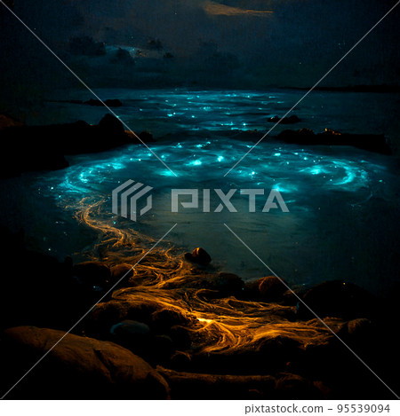 Bioluminescence. Bio luminescent ocean. Bioluminescent plankton in the sea Bioluminescence. Bio luminescent ocean. Bioluminescent plankton in the sea 95539094