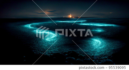 Bioluminescence. Bio luminescent ocean. Bioluminescent plankton in the sea Bioluminescence. Bio luminescent ocean. Bioluminescent plankton in the sea 95539095