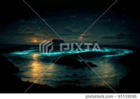 Bioluminescence. Bio luminescent ocean. Bioluminescent plankton in the sea Bioluminescence. Bio luminescent ocean. Bioluminescent plankton in the sea 95539096