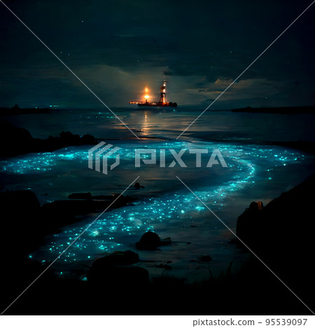 Bioluminescence. Bio luminescent ocean. Bioluminescent plankton in the sea Bioluminescence. Bio luminescent ocean. Bioluminescent plankton in the sea 95539097