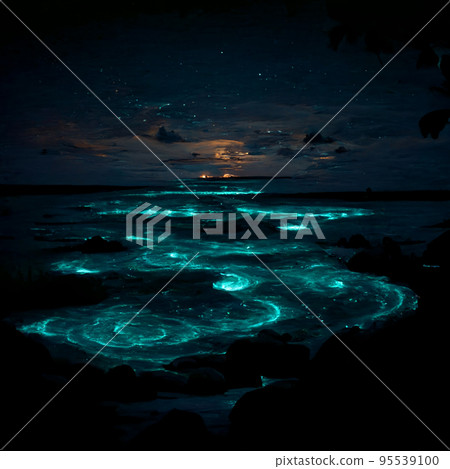 Bioluminescence. Bio luminescent ocean. Bioluminescent plankton in the sea 95539100