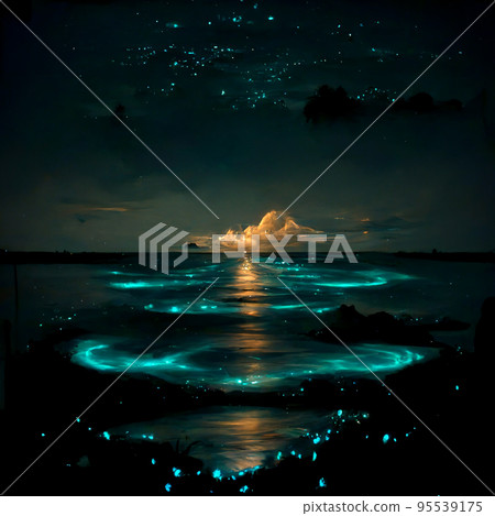 Bioluminescence. Bio luminescent ocean. Bioluminescent plankton in the sea Bioluminescence. Bio luminescent ocean. Bioluminescent plankton in the sea 95539175