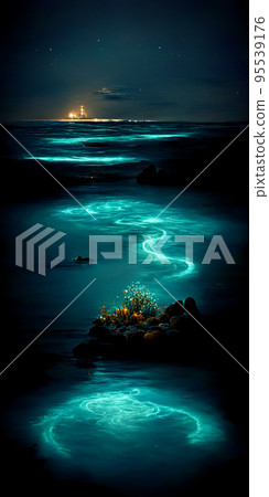 Bioluminescence. Bio luminescent ocean. Bioluminescent plankton in the sea Bioluminescence. Bio luminescent ocean. Bioluminescent plankton in the sea 95539176