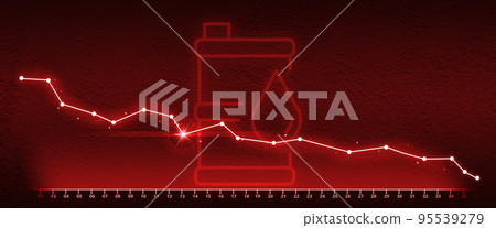 Energy and resource crisis. Oil barrel icon with falling charts. 95539279