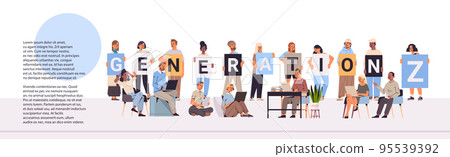 mix race people holding generation Z letters new modern demography trend with progressive youth gen horizontal 95539392