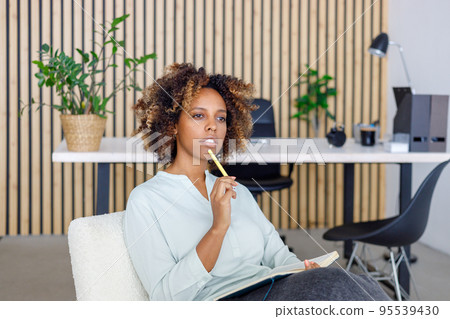thoughtful African-American female psychologist leads the reception. mental health and moral support. diagnosis and treatment thoughtful African-American female psychologist leads the reception. mental health and moral support. diagnosis and treatment 95539430
