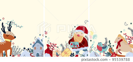 Winter card, funny deer in a scarf among heaps... - Stock Illustration ...