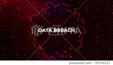 Digital Dark Red Background with Warning Ribbon. Data Breach Concept 95540321
