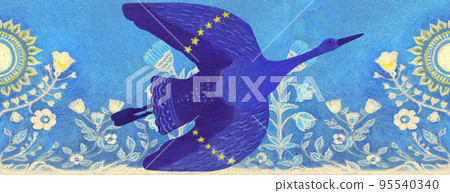 Flying stork. Peace symbol, no war concept. Hand drawn 95540340