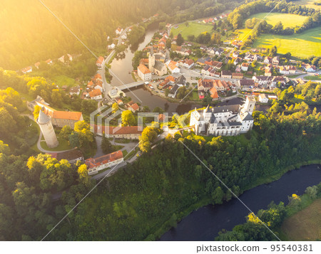 Rozmberk Castle and Vltava River from above Rozmberk Castle and Vltava River from above 95540381