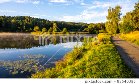 Idyllic sunny and hazy morning at the water 95540385