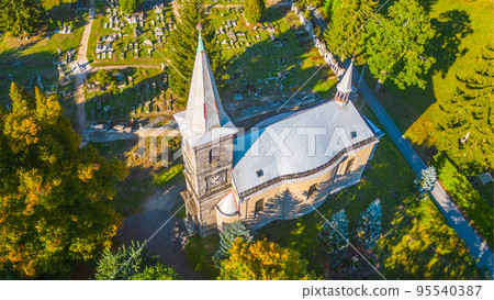 Rural catholic church from above Rural catholic church from above 95540387