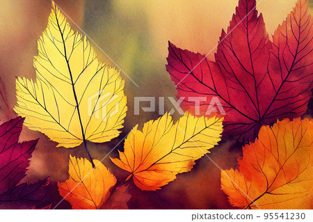 Beautiful Autumn Leaves Backgrounds - Aquarel Illustration Beautiful Autumn Leaves Backgrounds - Aquarel Illustration 95541230