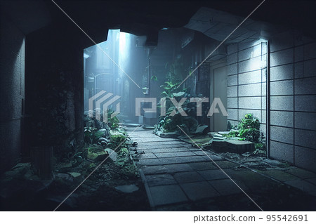 illustration corridor corridor base ruin devastation building hospital 95542691