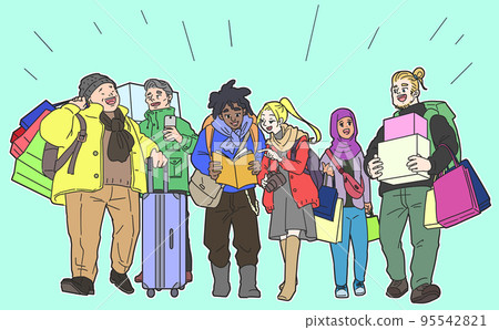 Inbound tourists enjoying shopping and sightseeing No mask Background 95542821