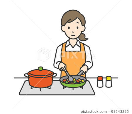 Illustration of a housewife cooking 95543225