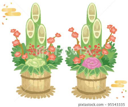 門松水彩風格的插圖素材。用於新年賀卡等。矢量材料。 95543335