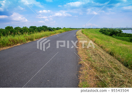 Landscape along the Arakawa River from the bank near Saiko Park in the summer season 95543504