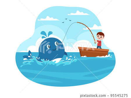 Whale Hunting with Whale and Cute Little Kid in the Middle of the Deep Sea for Sale in Hand Drawn Flat Cartoon Templates Illustration Whale Hunting with Whale and Cute Little Kid in the Middle of the Deep Sea for Sale in Hand Drawn Flat Cartoon Templates Illustration 95545275