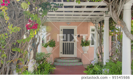 Panorama Red concrete front entrance to a house at La Jolla, California Panorama Red concrete front entrance to a house at La Jolla, California 95545986