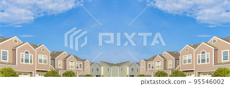 Abstract mirrored background Neighborhood townhouses with pink and green exterior at Carlsbad, San Diego, California Abstract mirrored background Neighborhood townhouses with pink and green exterior at Carlsbad, San Diego, California 95546002