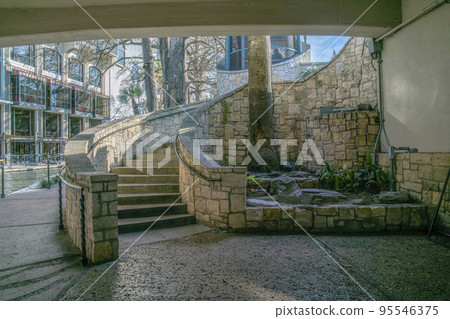 View from under a bridge of an outdoor staircase in San Antonio River Walk Texas View from under a bridge of an outdoor staircase in San Antonio River Walk Texas 95546375