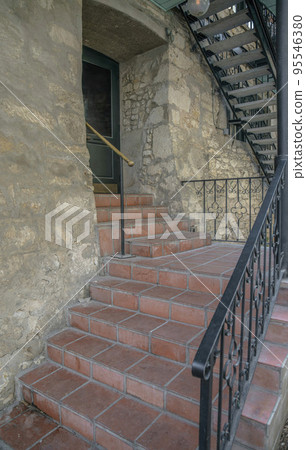 Outdoor stairs at the entrance of a building in San Antonio River Walk in Texas Outdoor stairs at the entrance of a building in San Antonio River Walk in Texas 95546380