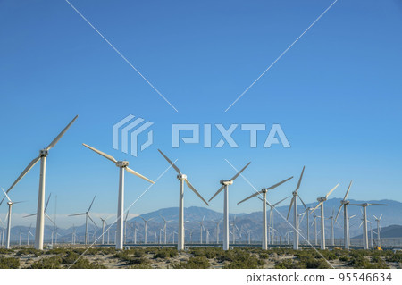 Windmills or high wind turbines that generates renewable electricity Windmills or high wind turbines that generates renewable electricity 95546634