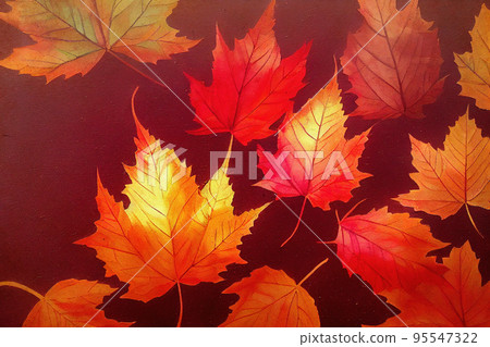Beautiful Autumn Leaves Backgrounds - Aquarel Illustration 95547322