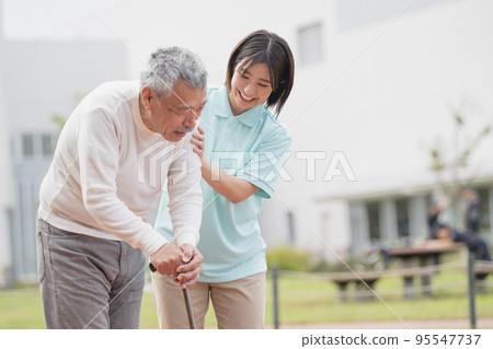 Caregiver and senior Rehabilitation elderly man and helper Caregiver and senior Rehabilitation elderly man and helper 95547737